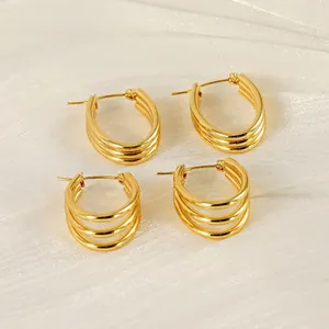 U-Shaped Multi-Layered Hoop Earrings Stainless Steel 18K Gold Plated Simple Geometric Jewelry For Women Fashion Accessory