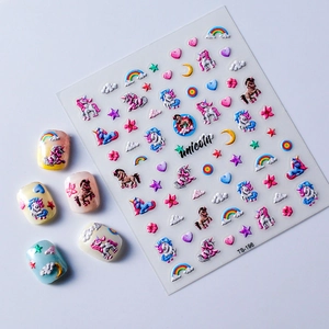 Adesivi unghie 5D unicorno con rilievi arcobaleno e stelle per nail art fai da te