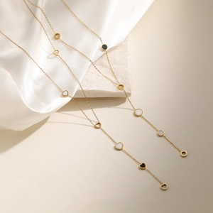 Stainless Steel Heart Pendant Y-Shaped Necklace For Women Gold Plated Geometric Round Drop Artificial Pearl Jewelry Gift
