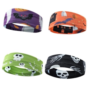 Halloween sports headbands set with pumpkin bat and skull patterns for running and yoga