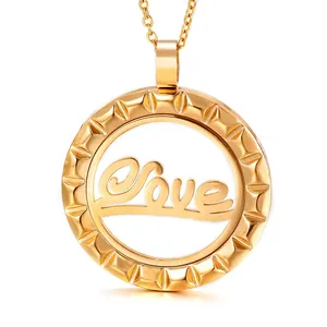 Stainless Steel Pendant Necklace Round Crystal Life Of Tree Love Hollow Out Geometric Fashion Jewelry Gift For Women