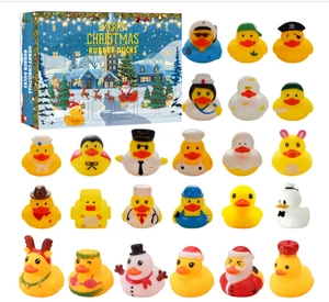 Christmas advent calendar box with 24 diverse rubber ducks in festive character outfits