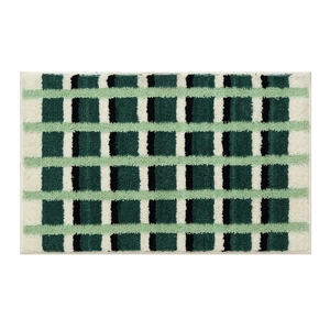 Rectangular green plaid plush bath mat with non-slip texture and pastoral style design