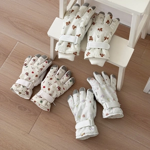 Thick waterproof ski gloves with cute cartoon prints and touchscreen fingertips