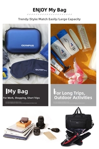 Detail view of large nylon travel bag with organizer cases for business and outdoor trips