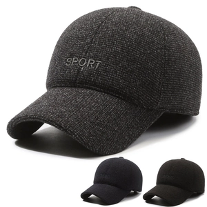 Men Winter Baseball Cap Woolen Warm Ear Protection Hat Outdoor Windproof Sport Embroidery Adjustable