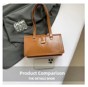 Detailed view of caramel brown leather handbag with vintage texture and gold buckle
