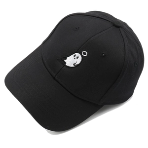 Casquette de baseball noire classique avec broderie fantôme blanche et visière courbe
