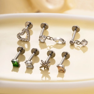 Titanium F136 body piercing jewelry set with heart and star zircon labret studs