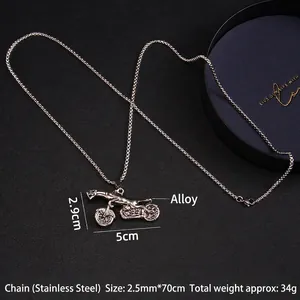 Retro punk leopard motorcycle pendant necklace with stainless steel bone chain for men