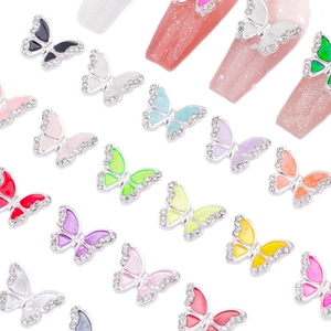 Colorful alloy butterfly nail art charms with crystals for DIY manicure decoration