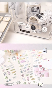 Detailed view of DIY decorative washi tape and stickers for scrapbooking journals