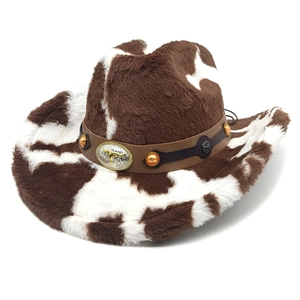 Cappello Da Cowboy Western In Ecopelliccia Con Stampa Mucca Caldo Tesa Larga Con Fascia In Pelle E Fibbia A Toro Donna