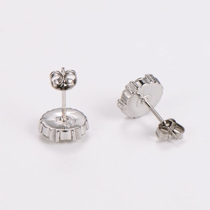 Detail view of plum blossom stud earring backings and butterfly clasps in silver