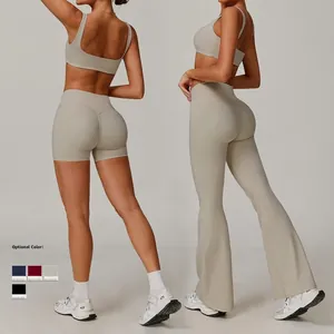 Ensemble de sport pour femme avec brassière de sport et pantalon de yoga taille haute gris