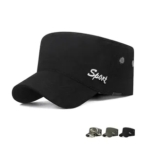 Cadet Cap Cotton Adjustable Outdoor Tactical Flat Top Hat With Metal Sport Badge For Men Women Casual Sun Protection