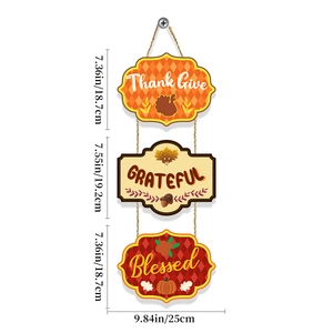 Size chart for hanging Thanksgiving wooden signs with Thankful and Grateful text