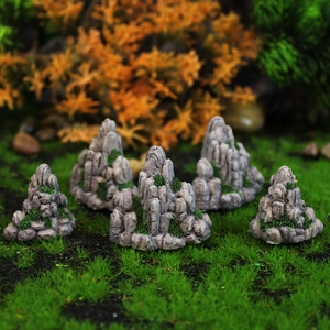 5-piece miniature rockery resin ornaments with moss details for micro landscape and bonsai