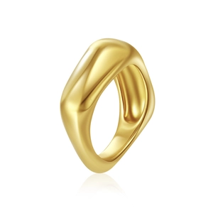 Detail of gold organic liquid metal ring featuring a polished 18K stainless steel texture
