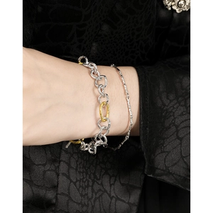 Minimalist S925 sterling silver chain bracelet set with golden OT buckle for women