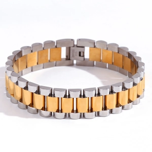 Minimalist 18K gold plated stainless steel watch band link bracelet in silver and gold