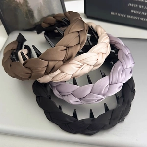 Satin woven padded wide headband with anti-slip inner teeth in multiple colors