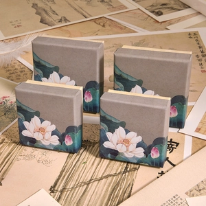 Vintage Chinese Style Jewelry Boxes Paper Cardboard Gift Packaging Storage Lotus Pattern For Necklace Bracelet Storage