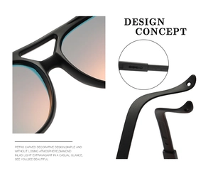 Detail view of black frame sunglasses showing gradient lenses and petro carved craftsmanship