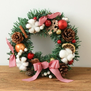Artificial Christmas Wreath With PVC Pine Needles Pine Cones Dried Fruit Bow Knot And Berries Festive Door Wall Decor