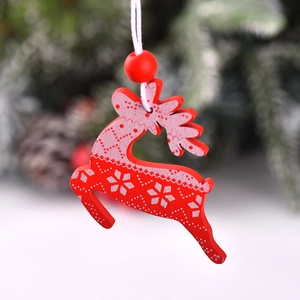 Creative red wooden reindeer Christmas ornament with snowflake patterns for festive decor