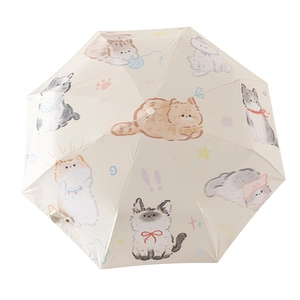 Cute automatic folding umbrella with cartoon cat pattern and high UV protection for women