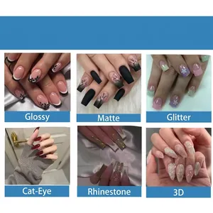 3D long almond press on nails set with heart, butterfly, glossy and matte finishes