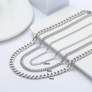 Polished S925 sterling silver Cuban link necklaces in 3.6mm, 5mm, and 7mm widths