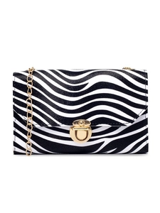 Chic zebra print mini chain bag with gold twist lock and elegant metallic shoulder strap