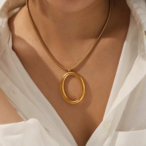 Stainless Steel Necklace Snake Bone Chain Hollow Oval Pendant High End Minimalist Clavicle Accessory For Women