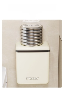 Detail showing high load-bearing capacity of wall-mounted kitchen storage rack in beige