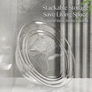 Thickened transparent crystal round washbasins in a set of three for space-saving storage