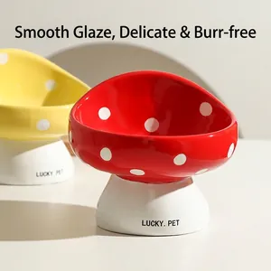Gamelle champignon en céramique pour chat avec protection cervicale et émail poli