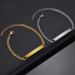 Minimalistische ID-Armbänder aus Edelstahl mit Cuban-Kette in Gold- und Silberoptik