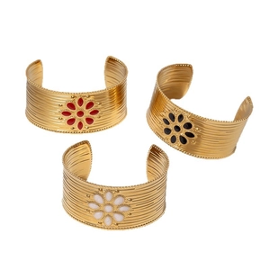 Classic gold-plated stainless steel cuff bracelets with colorful sun flower patterns