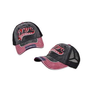 Retro NYC ORIGINAL embroidered trucker hat with washed grey cotton and red brim