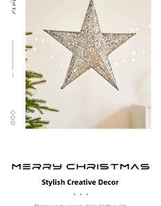 Close-up of a silver glittered star Christmas ornament with hanging string and holiday sparkle