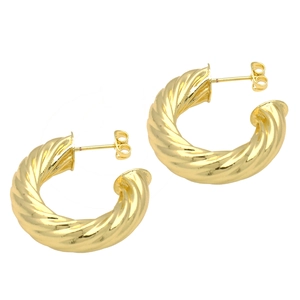 Polished 18k gold plated twisted rope hoop earrings with minimalist C-shape design