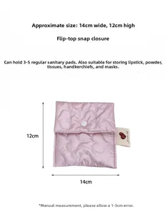 Pink quilted heart sanitary storage pouch with button closure and 14x12cm dimensions