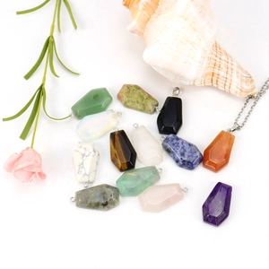 Natural crystal stone coffin pendants necklace set with amethyst and tiger eye stone
