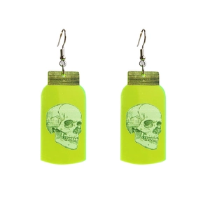 Boucles d'oreilles flacon crâne vert fluo Halloween en acrylique pour soirées à thème