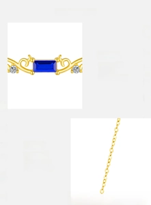 Detail of S925 silver vine necklace featuring a rectangular blue zircon and gold plating