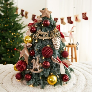 40cm Weihnachtsbaum für den Schreibtisch mit roten goldenen Kugeln und LED-Licht