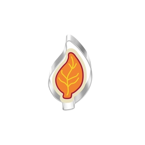 Leaf shaped stainless steel cookie cutter with orange leaf vein pattern detail