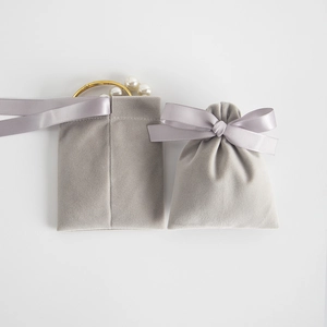 Graue Samt Schmuckbeutel mit Schleife Geschenk Aufbewahrungstaschen für kleine Accessoires